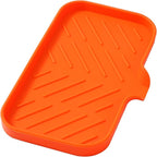 Silicone Bathroom Soap Dishes with Drain Spout-Bathroom and Kitchen Sink Organizer,Sponge Holder,Dish Soap Tray,Perfect for Dispenser,Scrubber,Bottle,Cup on Sink or Counter-Orange 9.6"×5.3"