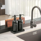Matte Black Soap Dispenser Set, Kitchen Soap Dispenser Set with Black Stainless Steel Pump, Perfect for Kitchen Decor and Accessories. (Black)