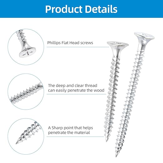 High Hardness #6 Drywall Screws Assortment Kit Wood Screws 170pcs (3/4",1",1-1/4",1-1/2",2") Phillips Drive Flat Head Self Tapping Dry Wall Screws Sheetrock Screw for Picture Hanging and metal Shelves