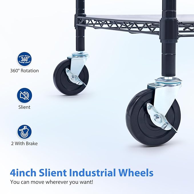 WDT 1350Lbs Capacity Heavy Duty Rolling Utility Cart, Large 3 Tier Rolling Carts with Wheels 24" Dx45 Wx39 H, NSF Commercial Grade Roll Metal Cart, Trolley Serving Cart for Garage, Kitchen, Warehouse