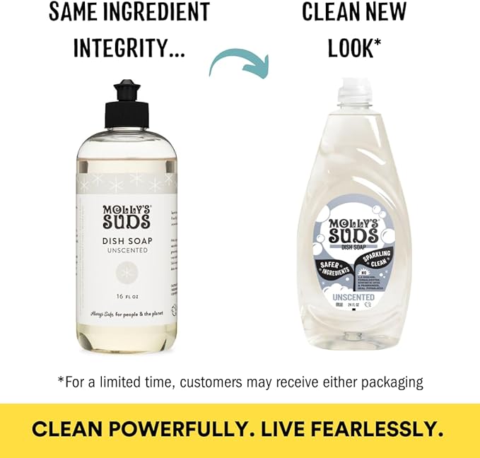 Molly's Suds Liquid Dish Soap | Clean, Simple Ingredients | Extra Scrubbing Power | Unscented, 24 oz - 2 Pack