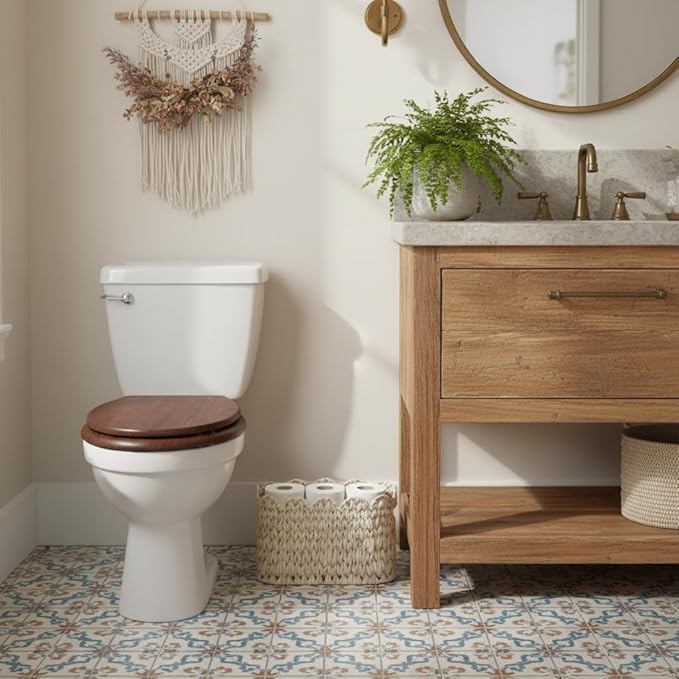 Toilet Paper Storage Basket,Boho Decorative Scalloped Baskets,Coastal Bathroom Decor,Hand-Woven Plastic Wicker Bathroom Accessories Organizer