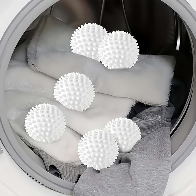 Reusable Laundry Dryer Balls, White Plastic Anti-Static Fabric Softener, Reduces Wrinkles, Sustainable Cleaning Supplies, Essential Washing & Drying Aid for Soft, 6 Pack, 2.36 in (White)