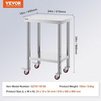 Mophorn 24x18x34 Inch Stainless Steel Work Table 3-Stage Adjustable Shelf with 4 Wheels Heavy Duty Commercial Food Prep Worktable with Brake for Kitchen Prep Work