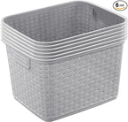 Sterilite 6-Pack Tall Weave Basket, Woven Plastic Storage Baskets for Organization, Cement Gray - Organizing Bin Containers with Handles for Bedroom, Bathroom, Dorm, Laundry Room, and Closet