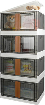 Storage Bins, Extra Large Cabinet with Lids, 19 Gallon(72L) Capacity (Per One), 4 Packs, Useful Box with Door and Buckles, Foldable, Transparent, Excellent Home Organizers