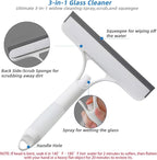 3 in 1 Window Squeegee, Cleaning Scraper with Scrubber Sponge Sprayer Clean Kit for Glass, Tile Walls, Shower Door, Car, Bathroom Cleaner (White)
