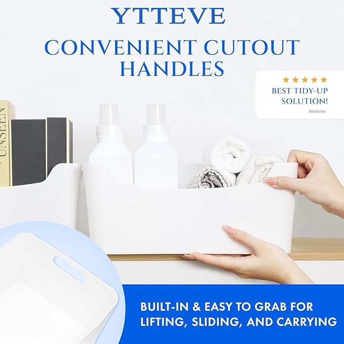 White large Storage Bins with 4 Pack for Organization for Pantry Bathroom Shelves Closet Cabinets, Stackable Plastic Storage Basket with Lid, Lidded Organizing Bin Containers for Shelf and Crafts