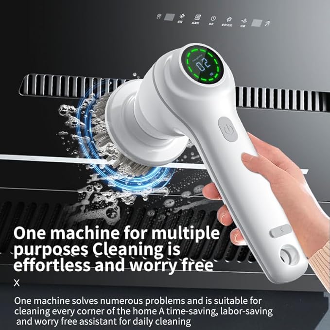 COO Electric Spin Scrubber, Cordless Cleaning Brush Scrubber, Home Power Scrubber for Cleaning Bathroom Kitchen, Cleaning Brush with 8 Replacement Heads Bathroom Cleaner (White, SX828)