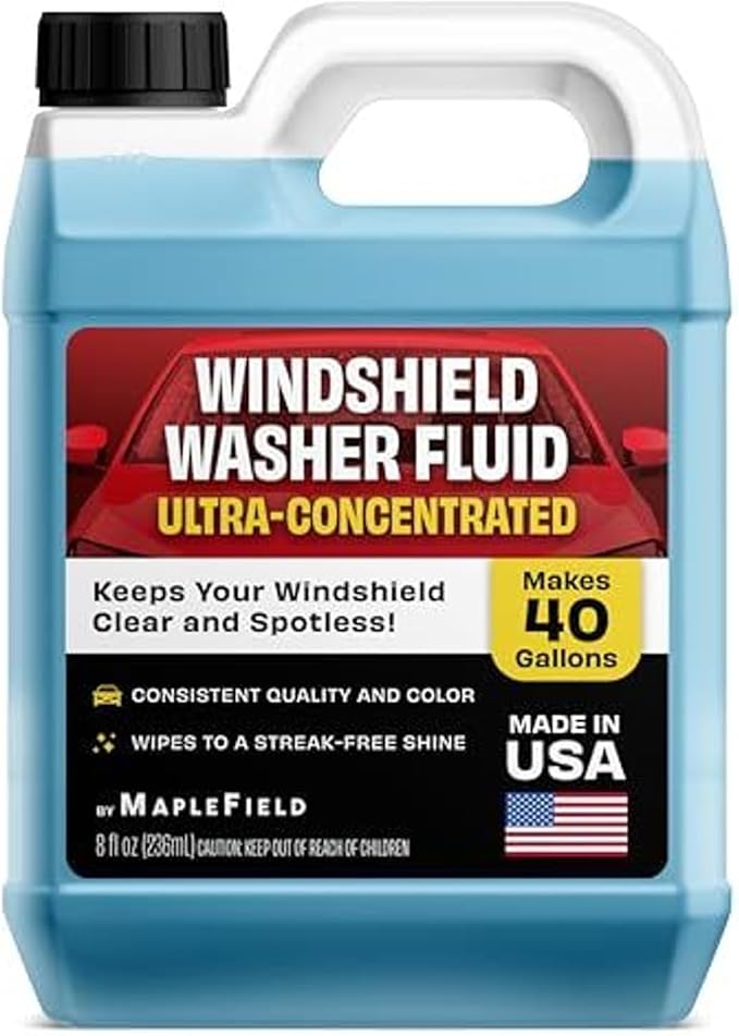 Maplefield - Windshield Washer Fluid Concentrate - All-Season, Streak-Free Car Window Cleaner - 8 fl oz, Makes 40 Gallons - Easy Capful Measurement