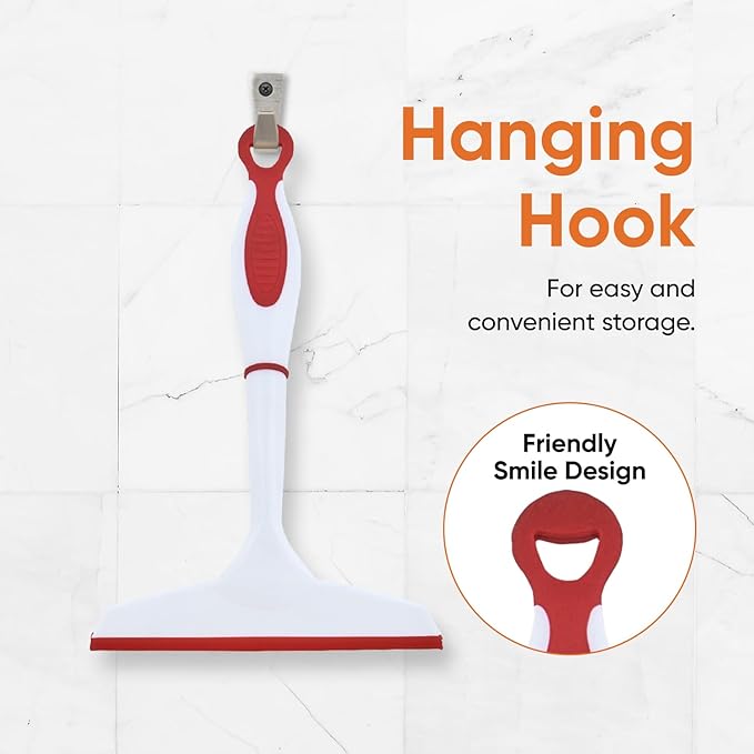 Superio Rubber Squeegee, 2 Pack, Streak Free All Purpose Window Squeegee, Comfort Grip Handle and Hanging Hook (Grey- Red, 6 Inch- 2 Pack)