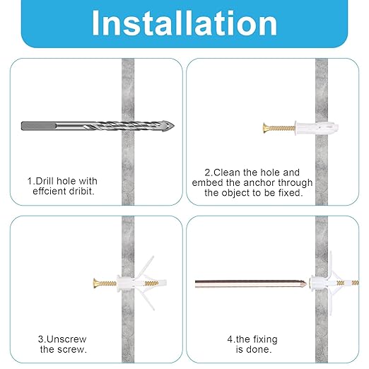 Hollow-Wall Anchors, One Size, 65Lbs Anchor 25pcs+Screw 25pcs Drywall Anchor kit with Screws, Self-Drilling Hollow Wall Anchor, White