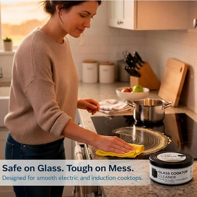 US-based supplier – OEM 12010031 Glass Cooktop Cleaner fits for Electric & Induction Bosch Thermador Cooktops – Cooktop Cleaning Cream – Removes Grease, Burnt-On Residue & Stains (2, 12 ounce)