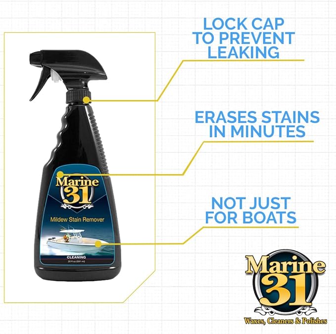 Marine 31 Mildew Stain Remover & Cleaner | Multi-Surface Cleaner for Boats, Marine, Bathroom & Patio | Removes Mildew & Stains | Powerful Formula | M31-370-20OZ | 20oz