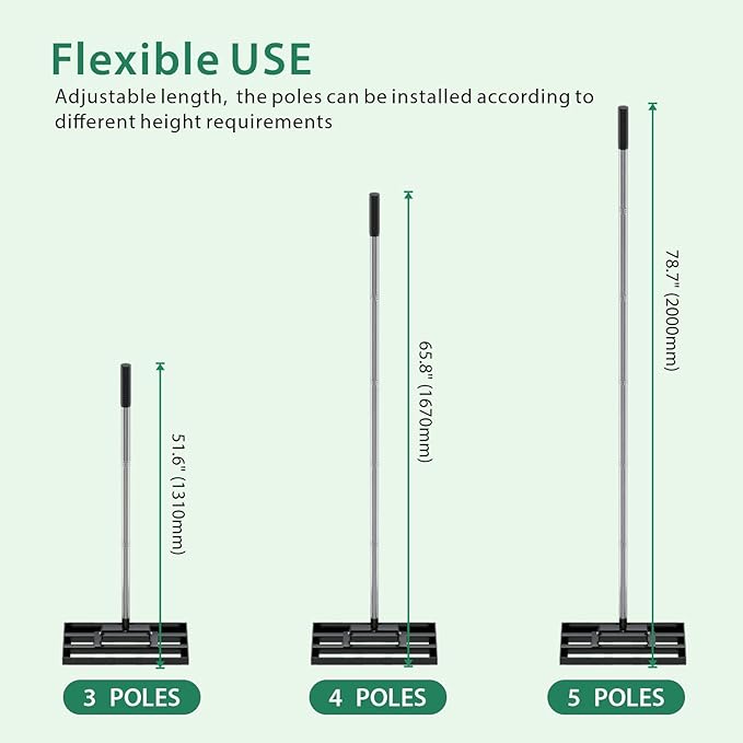 17" x 10" Lawn Leveling Rake with 78" Adjustable Stainless Steel Handle - Heavy Duty Grass Leveling Tool, Leveling rake for Lawn Care, Yard Leveler