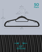 SONGMICS Pack of 50 Coat Hangers, Heavy-Duty Plastic Hangers with Non-Slip Design, Space-Saving Clothes Hangers, 0.2” Thickness, 360° Swivel Hook, 16.5” Long, Black and Gray