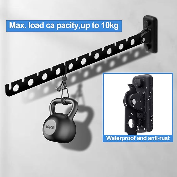 ACNISM Wall Mounted Clothes Rack, Laundry Room Hanging Rack, Retractable & Foldable Drying Rack with 180° Rotation, Space-Saver for Laundry Room & Bedroom, Bathroom Closet Storage, 1-Pack, Black