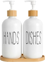Glass Soap Dispenser Set, Contains Hand Soap and Dish Soap Dispenser.Suitable for Bathroom and Kitchen Decoration (White)