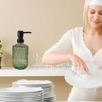 Green Glass Soap Dispenser with Black Pump, 15oz Liquid Hand Dispenser, Refillable Lotion Dish Soap Dispenser for Modern Home Decor, Bathroom, Kitchen Countertop, Hotel