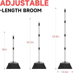 Heavy Duty Broom, 54-inch Adjustable Long Handle Angle Brooms Large Brooms for Sweeping Indoor and Outdoor Commercial Broom for Home Kitchen Patio Garage Porch Courtyard Classroom, Black