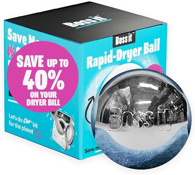 Boss It Rapid Reusable Dryer Ball, Fabric Softener Ball Alternative to Plastic/Wool Dryer Balls, Reduces Clothing Wrinkles & Saves Drying Time, Ultra Reflective & Lightweight Technology Laundry Balls