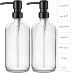 GMISUN Glass Soap Dispenser with Pump, 2 Pack Clear Bathroom Hand Soap Dispenser with Stainless Steel Pump, 16 Oz Refillable Kitchen Hand and Dish Soap Dispensers Set, Modern Liquid Pump Bottles