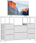 8-Drawer Fabric Dresser TV Stand for 40" TV - Sturdy Steel Frame & Wood Top Chest of Drawers, Lightweight Storage Organizer for Bedroom, Closet, Entryway (43.31" Wide, White)