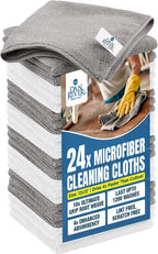 DAN RIVER 24-Pack Microfiber Towels – Ultra Absorbent, lint Free Cloth & Streak-Free for Home, Car & Kitchen - Must-Have Cleaning Essentials - 12" x 12" - Gray White