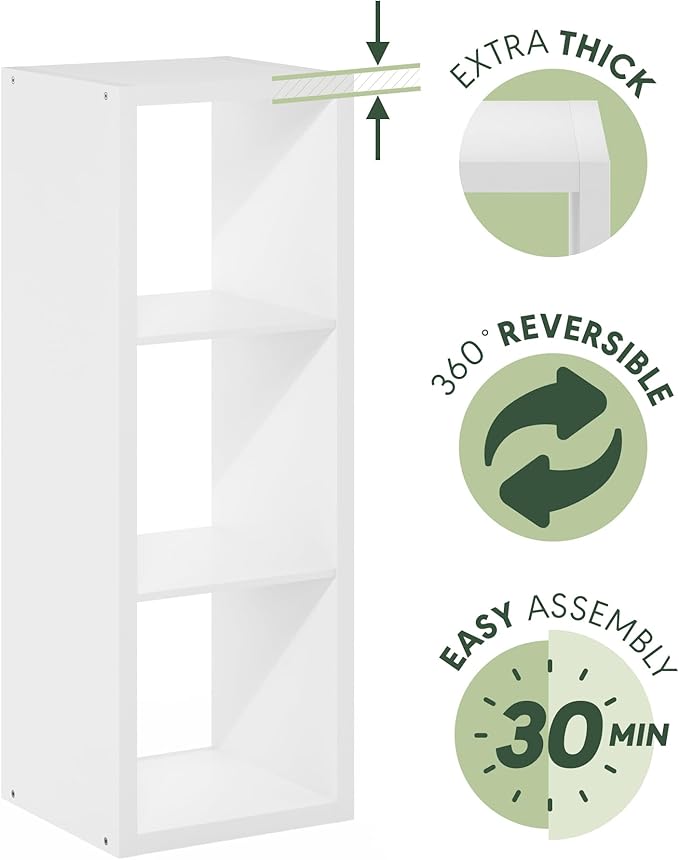 Furinno Cubicle Open Back Decorative Cube Storage Organizer, 3-Cube, White