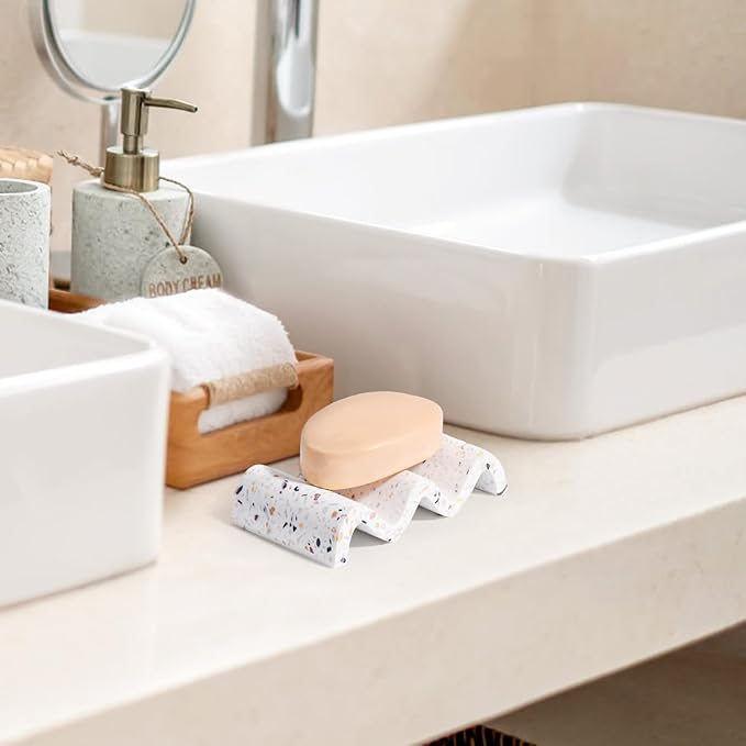 Luxspire Soap Dish, Marble Soap Dish, Self-draining Tray, Soap Holder Saver for Shower, Bathroom, Sink, Kitchen and Countertop - Terrazzo