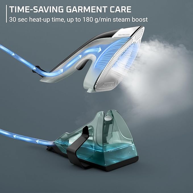 Rowenta, 2-in-1 Duo Force Iron and Steamer for Clothes, 1700W Steam Iron, Stainless Steel Soleplate, Ultra-lightweight, Detachable 13.5-oz Water Tank, 30s Heat-Up, Anti-Drip, Black & Green, JR4030