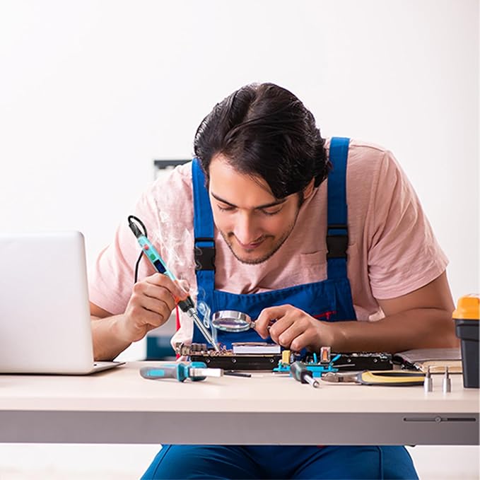 Soldering Iron Kit, 90W LED Digital Soldering Gun kit with Ceramic Heater, 110V Adjustable Temperature Solder Welding Iron Kits, Auto-sleep, Thermostatic Design, Blue