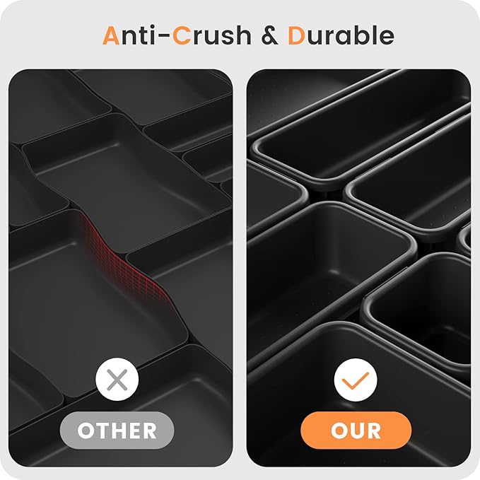 【𝟮𝟮𝗣𝗖𝗦】A-LUGEI Plastic Black Desk Drawer Organizer, Bathroom Organizers and Storage, Makeup Organizer, Organization and Storage Bin Container for Vanity Office Utensils Tool Pantry Cosmetic