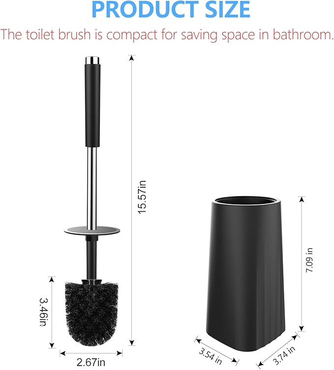 SetSail Toilet Brush, Compact Size Toilet Bowl Brush and Holder Toilet Brushes for Bathroom with Stainless Steel Handle Toilet Cleaner Brush with Durable Scrubbing Bristles, Splash-Proof