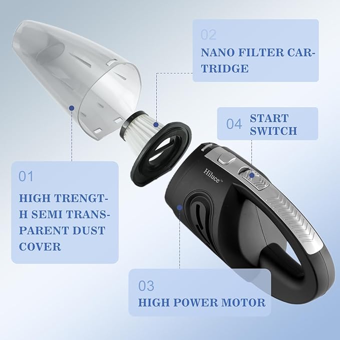 Car Vacuum Portable Cordless, Handheld Vacuum Cleaner High Power for Wet and Dry, USB Rechargeable Lightweight Cordless Vacuum, 0.45L Capacity Storage Bag,for Car/Stairs/Pet Hair(Black Silver)