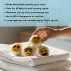 Ezhippie Quality Wool Dryer Balls - 6 XL Emoji Pack - 1000+ Loads - Pure Organic Wool - Reusable Natural Fabric Softener Perfect with Essential Oils, Reduce Clothing Static and Wrinkles