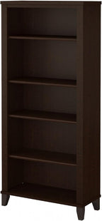 Bush Furniture Somerset 5 Shelf Bookcase in Mocha Cherry, Tall Bookshelf, Large Book Shelf for Living Room, Home Office, or Entryway