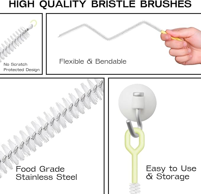 Straw Clean Brush Extra Long 12 Inch Straw Tube Brushes for Cleaning, Reusable Drinking Straw Cleaner Brush Set, Glass Pipe Cleaning Brush