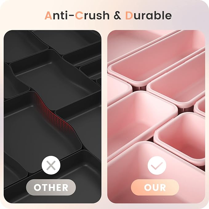 【𝟮𝟮𝗣𝗖𝗦】A-LUGEI Plastic Pink Desk Drawer Organizer, Bathroom Organizers and Storage, Makeup Organizer, Organization and Storage Bin Container for Vanity Office Utensils Gadget Tool Pantry Cosmetic
