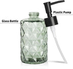 Green Glass Soap Dispenser with Black Plastic Pump, 12oz Clear Crystal Refillable Liquid Hand Soap Dispenser, Diamond Design Lotion Dispensers for Hand Soap, Soap, Lotion
