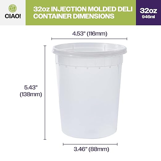 CIAO! 32OZ PP Injection Molded Soup-Deli Container with LLDPE Lid, Microwavable and BPA Free (240/240 combo pack)