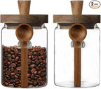 ANSQU Set of 2 Glass Food Storage Jars with Bamboo Wood Lid and Spoon, 20.3oz Glass Kitchen Canisters for Coffee, Tea, Cereal, Spice and Canning, Mason Jars, Gratitude Jar for Mother' Day