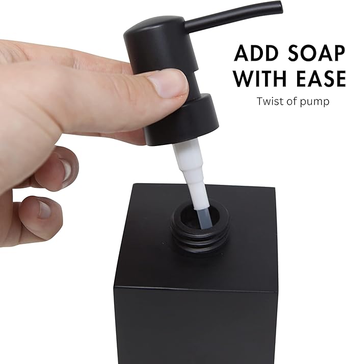 Matte Black Soap Dispenser for Bathroom, 15oz Square Rustproof Liquid Hand Dish Soap Dispenser Pump for Kitchen Sink, Countertop, and Bathroom