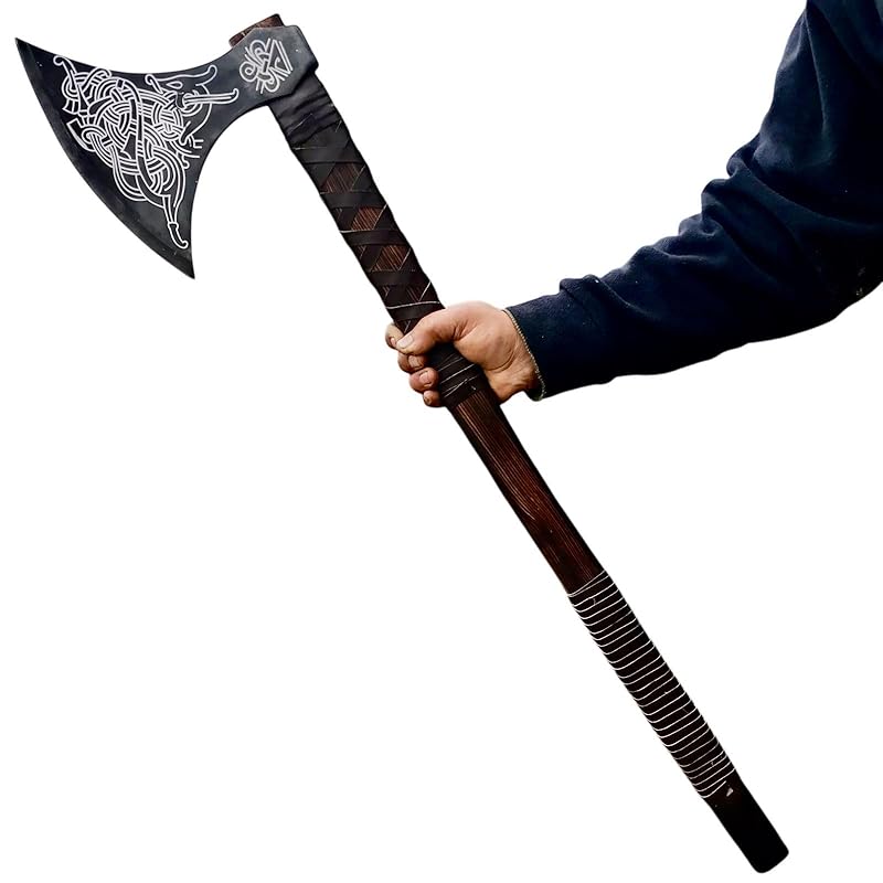 [MDM KING TOOLS] Handmade 38" Viking Axe Real Camping Axe Berserker Axe, Large Norse Axe,Scandinavian Double Headed axe Functional Viking Battle ax Norse Best Gift For Your Love