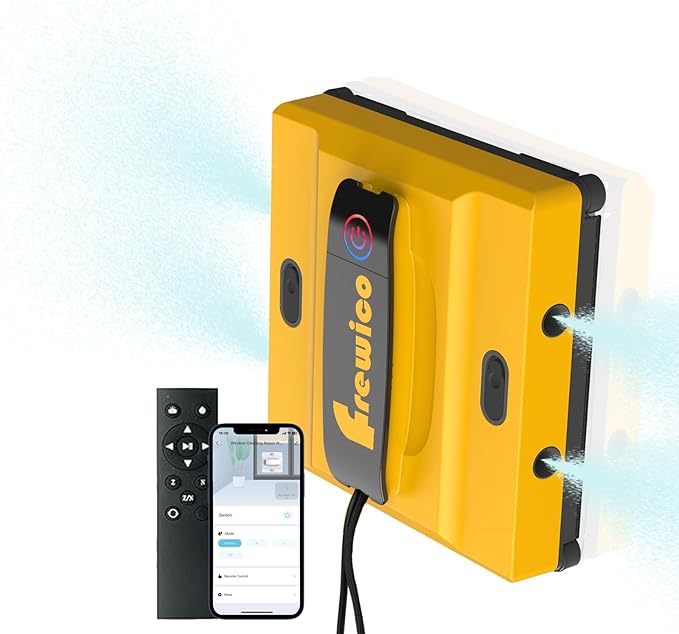 Frewico Window Cleaning Robot, Intelligent Cleaning with 4-Nozzle Wide-Angle Spray Technology, Deep Edge Cleaning, 5600Pa Suction Power