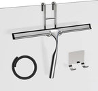 Shower Squeegee for Glass Door 12-Inch Stainless Steel Bathroom Squeegee Window Wiper, Includes Shower Door Hook, Adhesive Hook, and Spare Silicone Blade for Window Mirror Car All-Purpose Squeegee