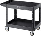 VEVOR Utility Cart, 550 lbs Load Capacity, 37 x 25.4-inch Service Cart, Two-Shelf Heavy Duty Plastic Utility Cart with 360° Swivel Wheels (2 with Brakes), Suitable for Warehouse, Garage, Cleaning