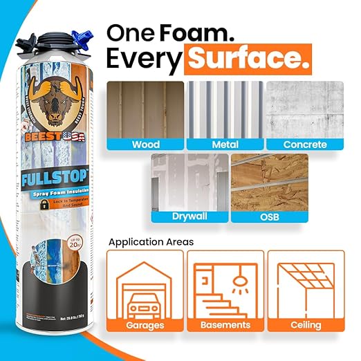 BEEST FullStop Spray Foam Insulation for Wall & Attic (20 Board ft/sq.ft) Perfect Heat & Acoustic Proofing for Reduced Energy Bills - One Component Polyurethane Foam Insulation Can - 1 Pack (26.8 oz)