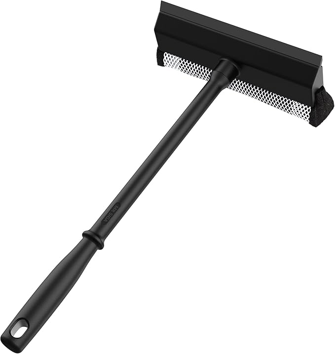 MR.SIGA Professional 2-in-1 Car Window Squeegee and Sponge Scrubber for Cleaning and Washing, Rubber Blade Cleaner With Handle, Black