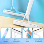 3 in 1 Window Cleaning Scraper with Spray, Scrubber and Shower Squeegee for Glass Doors, Mirrors, Car and Home, All-Purpose Window Cleaner Tool (Blue)